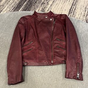 Women's Burgundy Vegan Leather Jacket